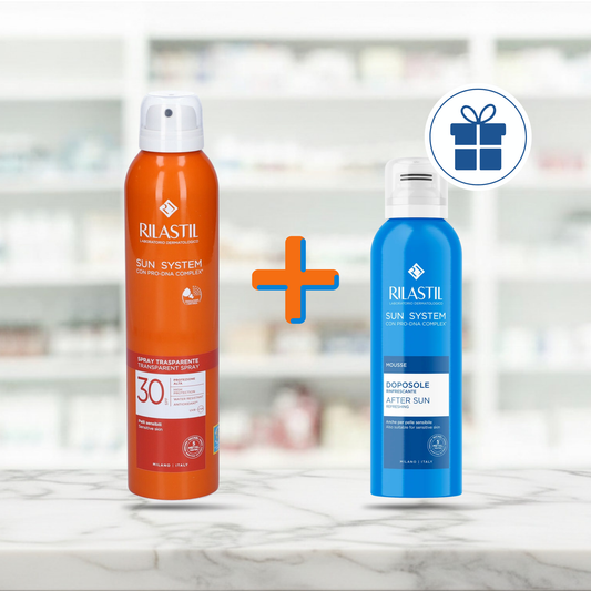 COMBO: Rilastil Sun System Spray Solare Trasparente SPF30 200ml + Rilastil Sun System Mousse Doposole Rinfrescante